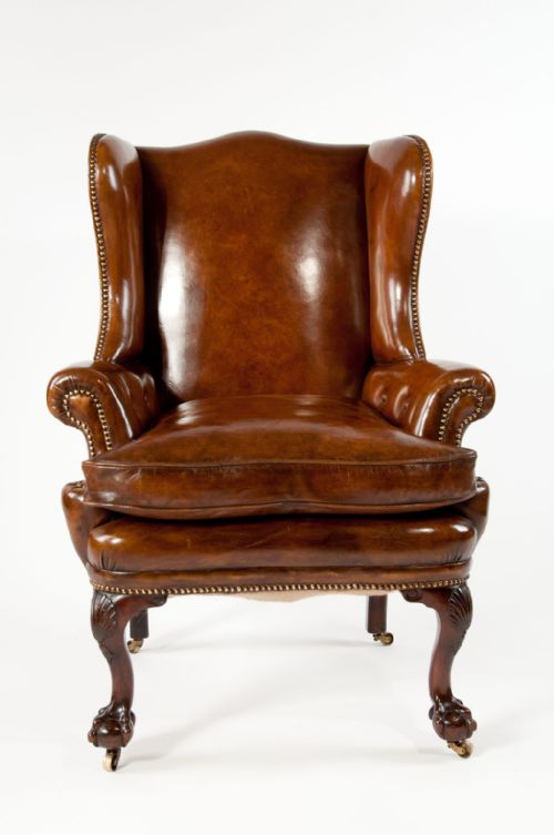 fig 6. Quality 19th Century Walnut Leather Wing Chair