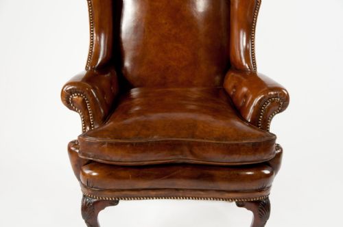 fig 7. Quality 19th Century Walnut Leather Wing Chair
