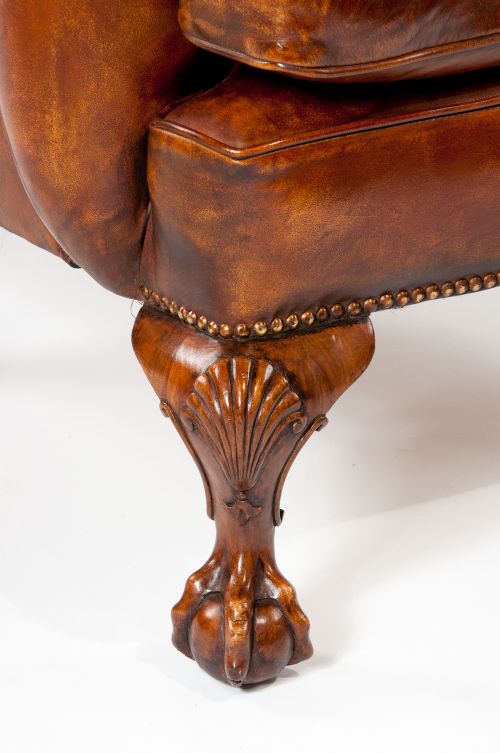 fig 3. Pair of Walnut Leather Wing Chairs 19thC