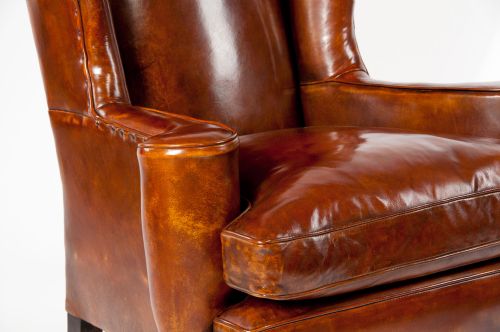 fig 4. Pair of Walnut Leather Wing Chairs 19thC