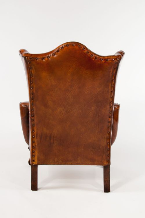 fig 9. Pair of Walnut Leather Wing Chairs 19thC
