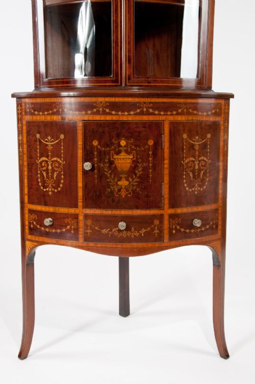 fig 6. A Very Fine Bow Fronted Inlaid Corner Cabinet