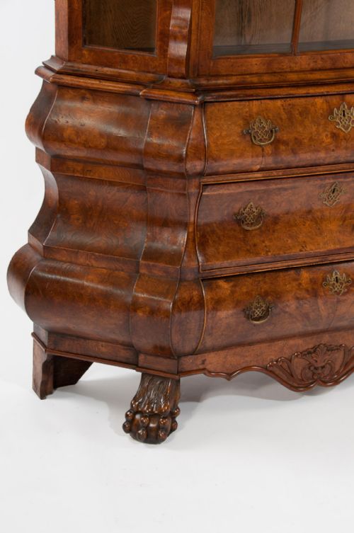 fig 2. Antique Dutch Burr Elm Bombay Display Cabinet