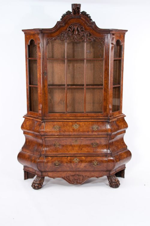 fig 9. Antique Dutch Burr Elm Bombay Display Cabinet