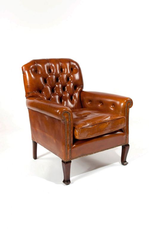Antique Leather Buttoned Victorian Armchair