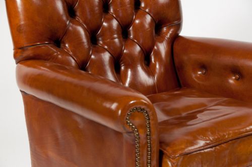 fig 4. Antique leather Buttoned Victorian Armchair