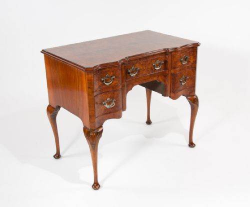 fig 1. Antique Burr Walnut Serpentine Fronted Lowboy