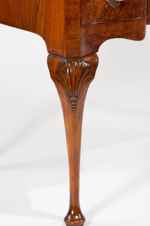 fig 2. Antique Burr Walnut Serpentine Fronted Lowboy