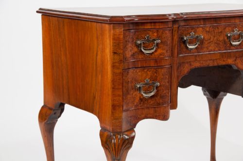 fig 3. Antique Burr Walnut Serpentine Fronted Lowboy