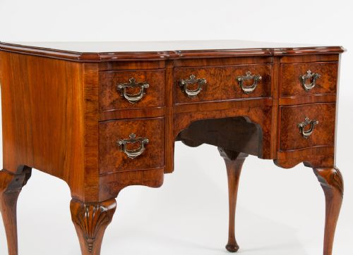 fig 4. Antique Burr Walnut Serpentine Fronted Lowboy