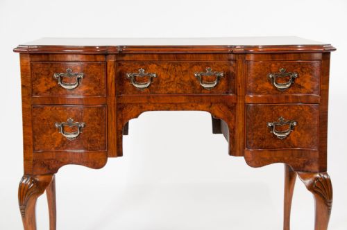 fig 7. Antique Burr Walnut Serpentine Fronted Lowboy