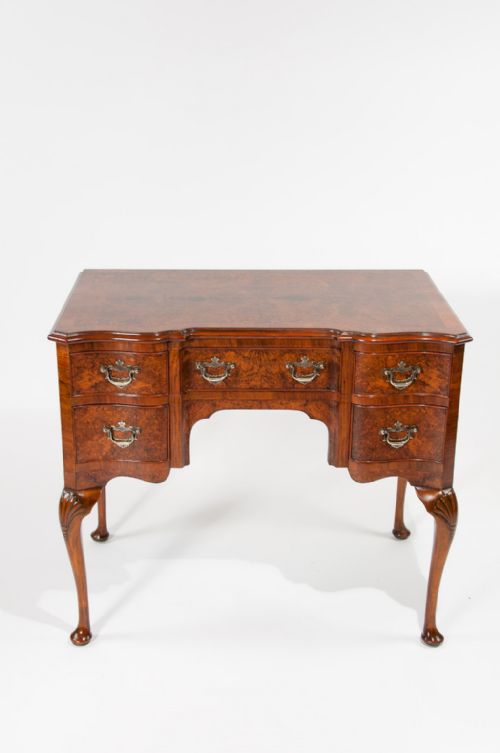 fig 9. Antique Burr Walnut Serpentine Fronted Lowboy