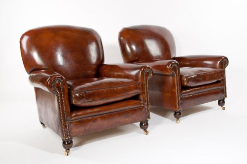 fig 1. Quality Pair of Late 19th C Leather Armchairs