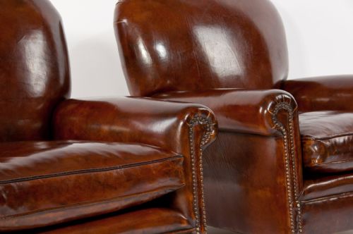 fig 2. Quality Pair of Late 19th C Leather Armchairs