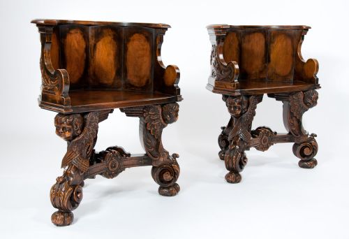 fig 1. Exquisite Rare Pair of 19th Century Walnut Shaped Chairs