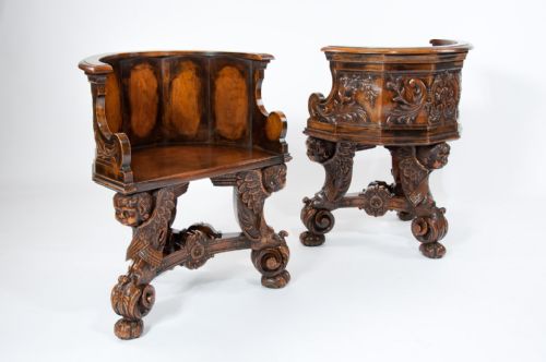 fig 3. Exquisite Rare Pair of 19th Century Walnut Shaped Chairs