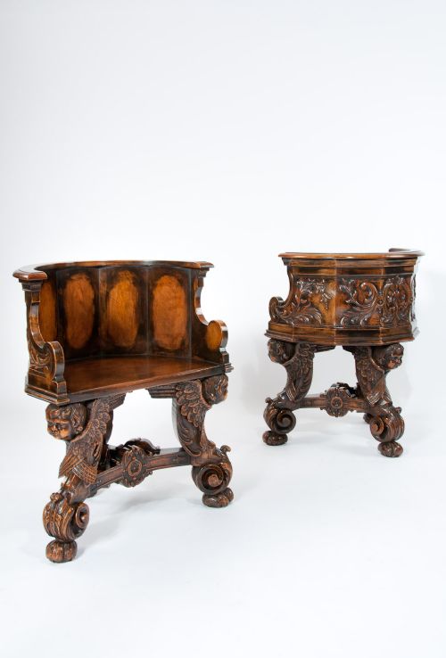Exquisite Rare Pair of 19th Century Walnut Shaped Chairs
