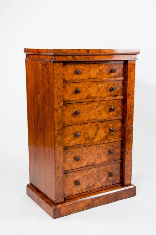 Exceptional Antique Burr Walnut Wellington Chest