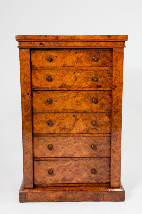 fig 1. Exceptional Antique Burr Walnut Wellington Chest