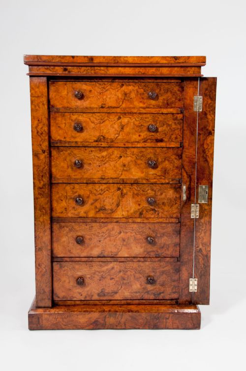 fig 6. Exceptional Antique Burr Walnut Wellington Chest