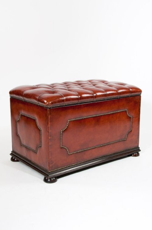 Antique Leather Upholstered Ottoman