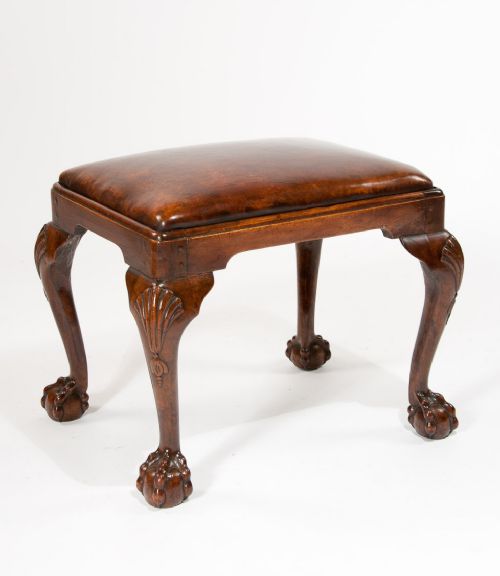 Good 19th Century Walnut Leather Stool