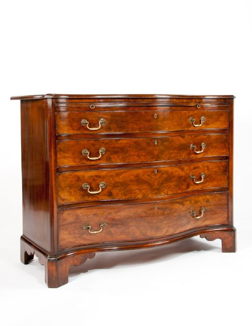 Wonderful Antique Flame Mahogany Serpentine Chest of Drawers