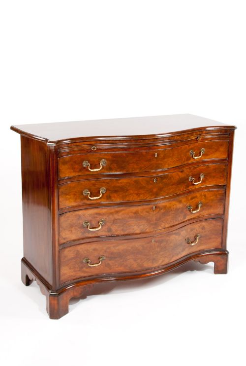 fig 1. Wonderful Antique Flame Mahogany Serpentine Chest of Drawers