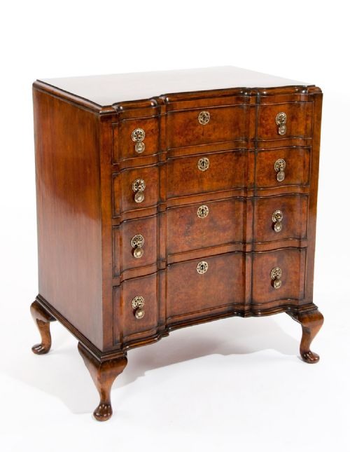 Superb Antique Shaped Concave Burr Walnut Chest of Drawers