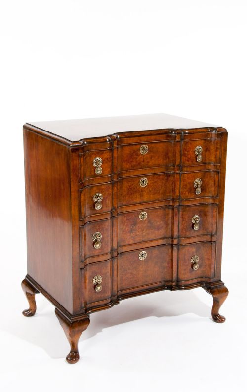 fig 1. Superb Antique Shaped Concave Burr Walnut Chest Of Drawers