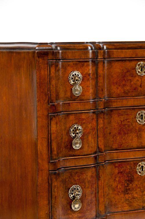 fig 4. Superb Antique Shaped Concave Burr Walnut Chest Of Drawers