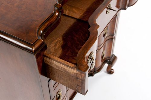 fig 7. Superb Antique Shaped Concave Burr Walnut Chest Of Drawers