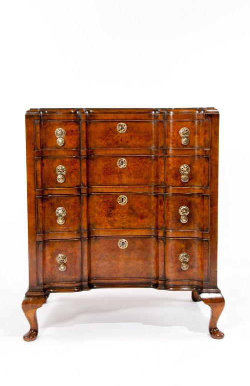 fig 8. Superb Antique Shaped Concave Burr Walnut Chest Of Drawers