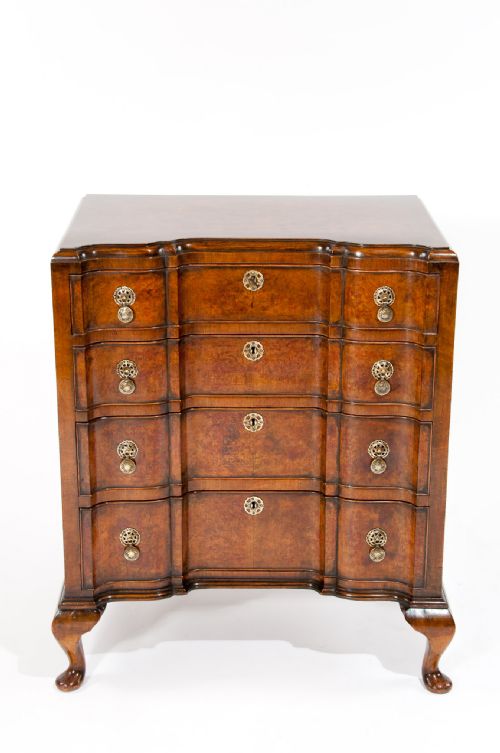 fig 10. Superb Antique Shaped Concave Burr Walnut Chest Of Drawers