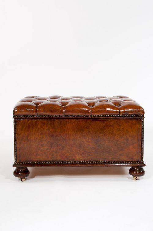 fig 4. Antique Leather Upholstered Box Ottoman