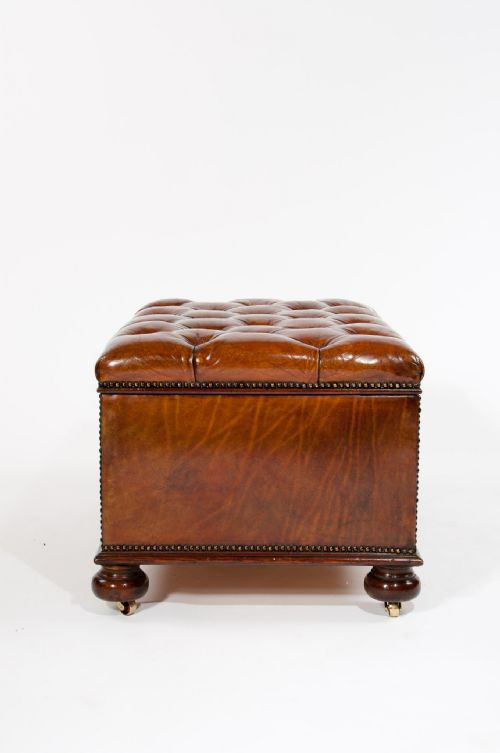 fig 6. Antique Leather Upholstered Box Ottoman