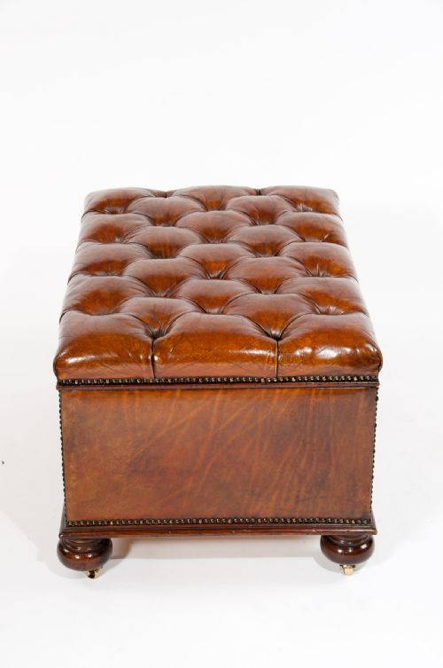 fig 7. Antique Leather Upholstered Box Ottoman