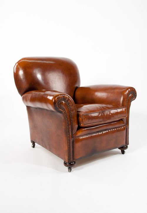 fig 3. Quality Pair Antique Leather Club Armchairs