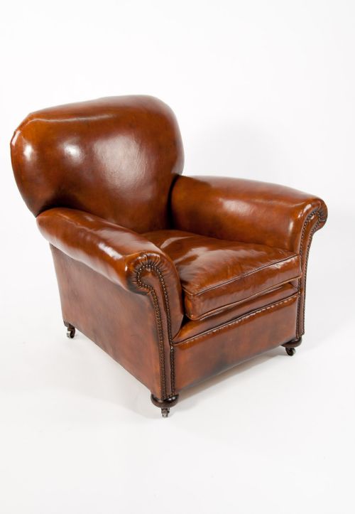 fig 5. Quality Pair Antique Leather Club Armchairs