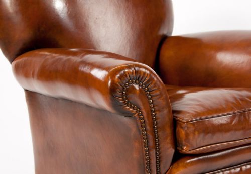 fig 4. Quality Pair Antique Leather Club Armchairs