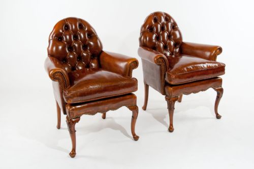 fig 2. A Pair of Antique Leather Walnut Armchairs