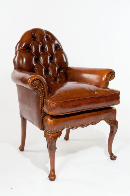 fig 3. A Pair of Antique Leather Walnut Armchairs