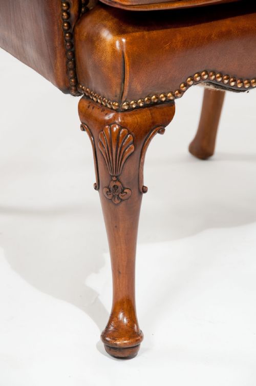 fig 4. A Pair of Antique Leather Walnut Armchairs