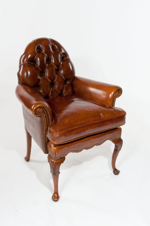 fig 6. A Pair of Antique Leather Walnut Armchairs