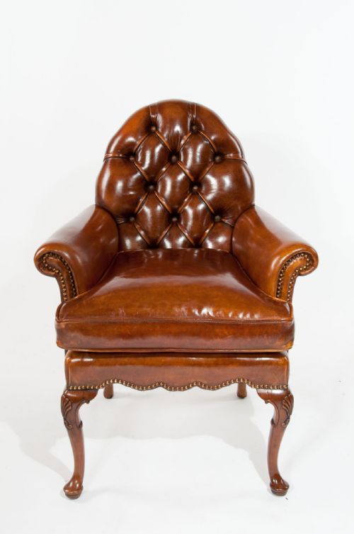 fig 7. A Pair of Antique Leather Walnut Armchairs