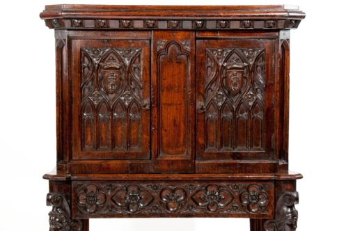 fig 6. Unusual Oak 19th C Gothic Cabinet on stand