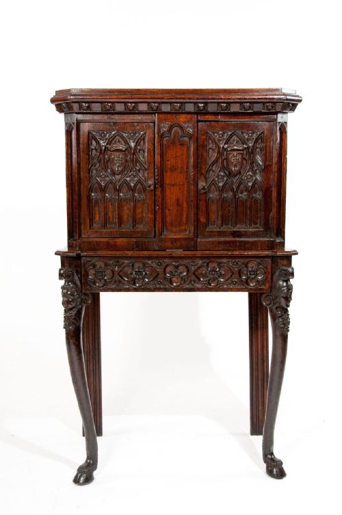 fig 5. Unusual Oak 19th C Gothic Cabinet on stand