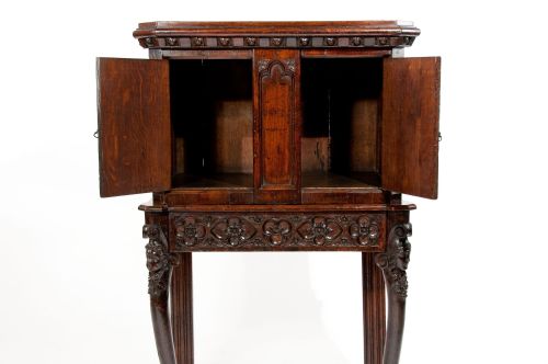 fig 8. Unusual Oak 19th C Gothic Cabinet on stand