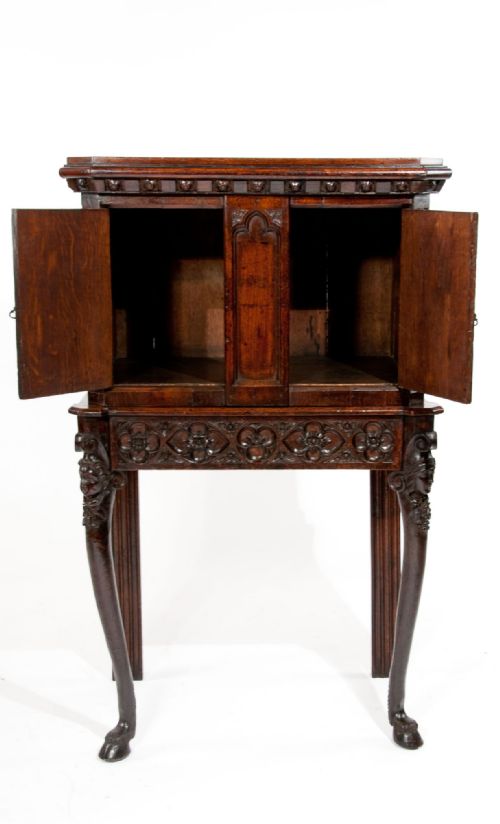fig 9. Unusual Oak 19th C Gothic Cabinet on stand