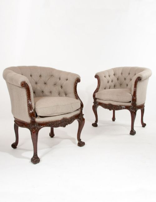 Important Antique Pair of Mahogany Shaped Armchairs